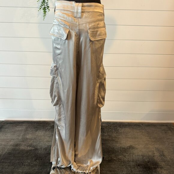 ZARA Cargo Pants Silver Satin Silky BRAND NEW WITH TAGS - Picture 3 of 4